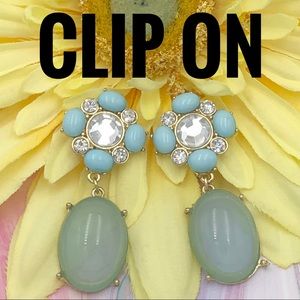 Blue Clip On Dangle Earrings